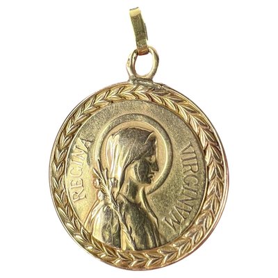 Pendentif Médaille Ancien Plaqué Or – Vierge Religieuse Avec émaux