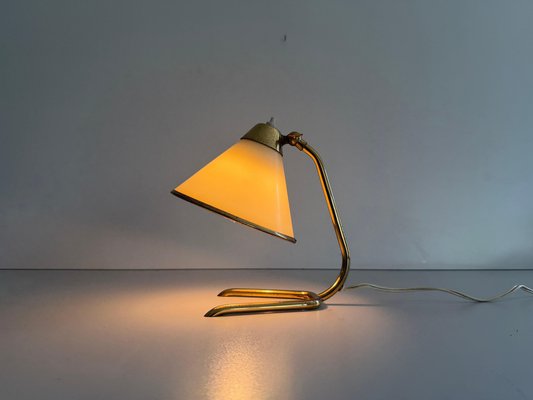Lampe De Table Vintage En Laiton Avec Abat-jour En Verre à Perles Orange - Style Liberty