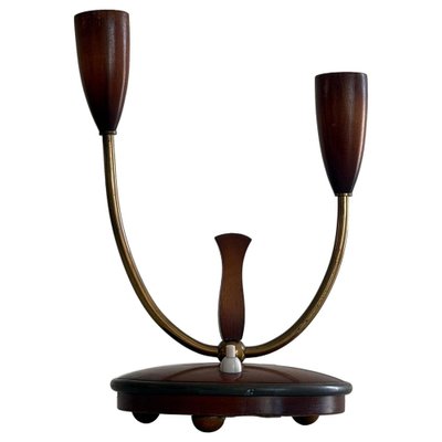 Lampe De Bureau Artisanale Italienne – Arterameferro – Abat-jour Verre Bleu, Pied Laiton Et Bois – Style Campagnard – IP44