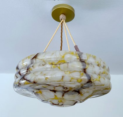 Suspension Vintage Le Siècle Des Lumières - Verre Doré Et Abat-jour Ambré