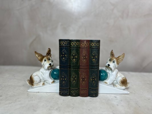 Paire de serre-livres Art Déco peints à la main, arlequin ou bouffon - En vente sur France