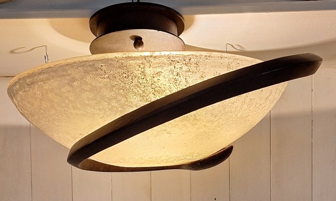 Lampe Mushroom en Fer Forgé et Abat-jour en Verre Soufflé, France, 1920s en vente sur