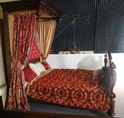 Victorian Mahogany Half Tester Bed with Canopy, 1840s for sale at