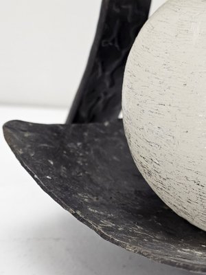 Bougeoir brutaliste en métal gris patiné, design des années 1970