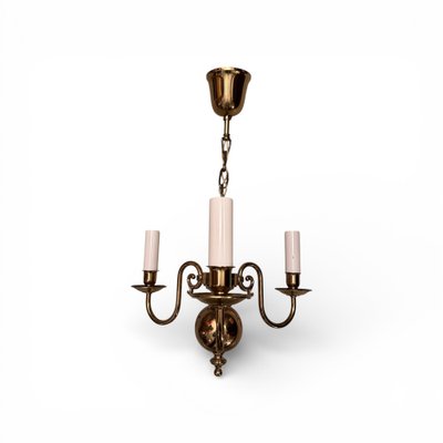 Ancien lustre suspension en laiton et ses tulipes en verre 1950 1960