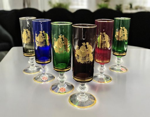 Vintage Italian Multicolored Glasses, 1950s, Set of 6 for sale at Pamono