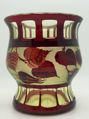 Art Nouveau Vaseline Glass Vase with Ruby Overlay from Val Saint Lambert, Belgium, 1900s for sale at Pamono