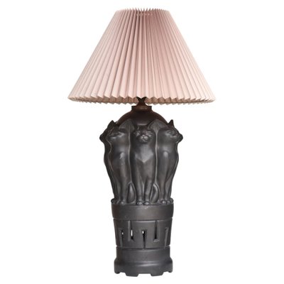 Lampe De Table Chat Avec Abat-jour En Tissu - Sculpture Chat Vintage - Hauteur 43 Cm