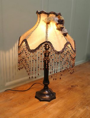 Tall Art Deco Bakelite Table Lamp with Beaded Shade, 1930 for sale