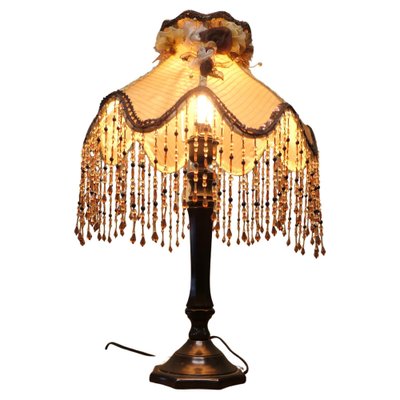 Tall Art Deco Bakelite Table Lamp with Beaded Shade, 1930 for sale