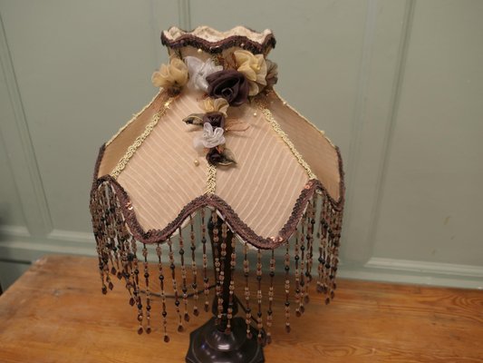 Tall Art Deco Bakelite Table Lamp with Beaded Shade, 1930 for sale