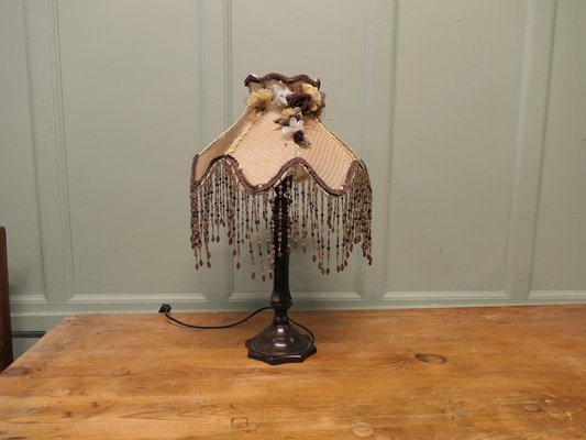 Tall Art Deco Bakelite Table Lamp with Beaded Shade, 1930 for sale