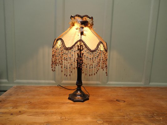 アンティーク ランプ マ―メイド テ―ブルライト Tall Art Deco Bakelite Table Lamp with Beaded Shade, 1930 for sale
