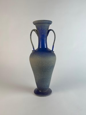 Murano Cobalt Blue Glass Amphora Vase in Scavo Finish by Seguso
