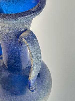 Murano Cobalt Blue Glass Amphora Vase in Scavo Finish by Seguso