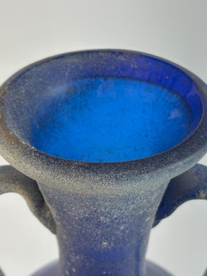 Murano Cobalt Blue Glass Amphora Vase in Scavo Finish by Seguso