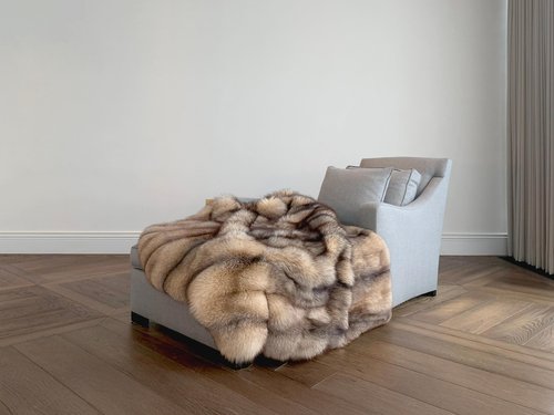 Grand couvre lit - plaid - jeté de canapé - couverture - en fourrure de Renard - Linge de maison