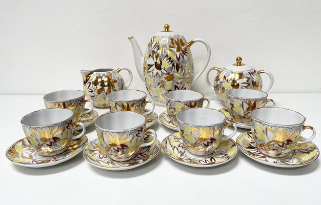 Vintage Goldenes Gänseblümchen Kaffeeservice für 8 Personen von Lomonosov Imperial Porcelain Factory, 1970er, 19 bei Pamono kaufen
