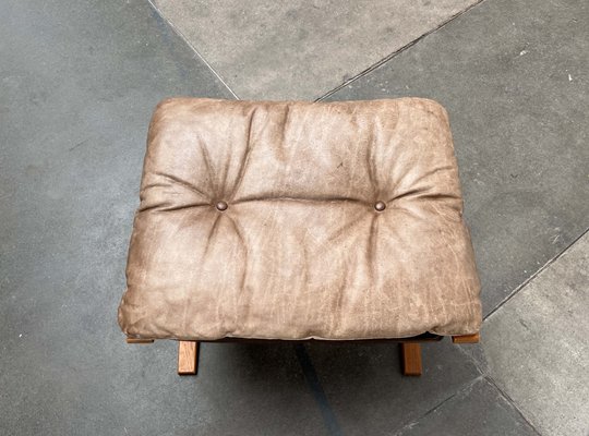 Mid-Century Modern Norwegian Siesta Ottoman in Leather by Ingmar