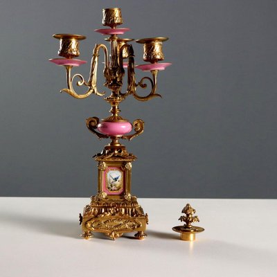 Triptych Clock in Gilded Bronze and Porcelain for sale at Pamono