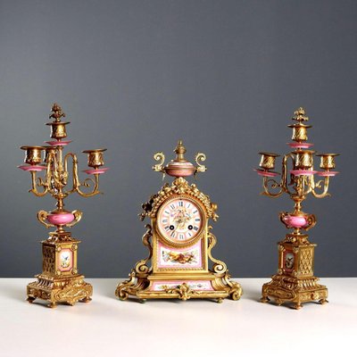 【ssx2673出品】フランクリンミント 陶器オルゴール 12個セット Triptych Clock in Gilded Bronze and Porcelain for sale at Pamono