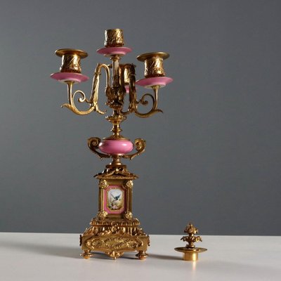 Triptych Clock in Gilded Bronze and Porcelain for sale at Pamono