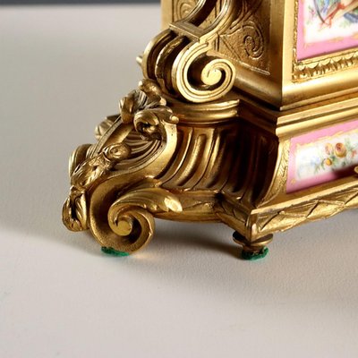 Triptych Clock in Gilded Bronze and Porcelain for sale at Pamono