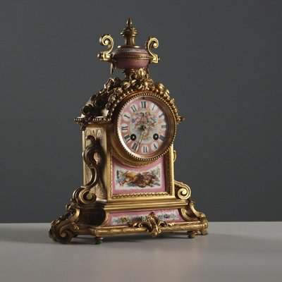 Triptych Clock in Gilded Bronze and Porcelain for sale at Pamono