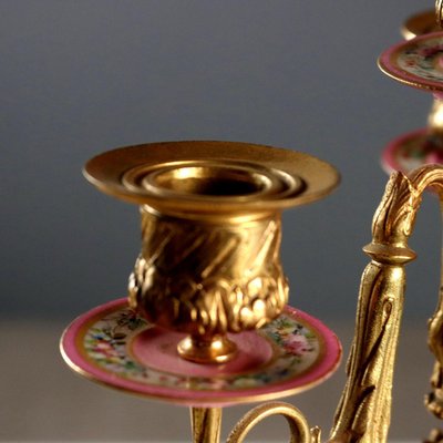Triptych Clock in Gilded Bronze and Porcelain for sale at Pamono