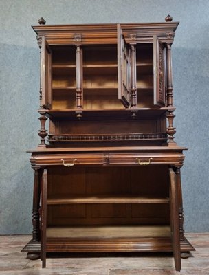 Ancien Buffet-Vitrine Henri II en Chêne Massif Relooké - Vintage French