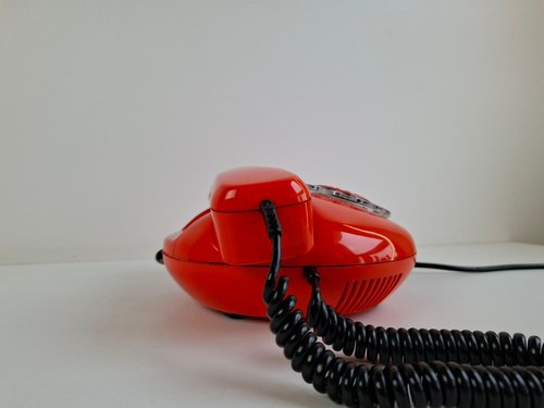 Mid-Century Orange Rotary Desk Telephone from Tesla