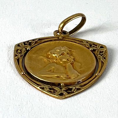 Pendentif Médaille Religieuse Vierge Marie Dropsy en Or Jaune 18k, France, 1890s en vente sur