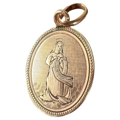 Pendentif Médaille Art Déco – Plaqué Or, Style Rétro, Vierge