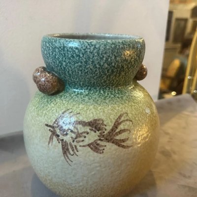 Vase Céramique D'Albissola - B.F. Albisola - Décoré à La Main - Blanc Et Rose