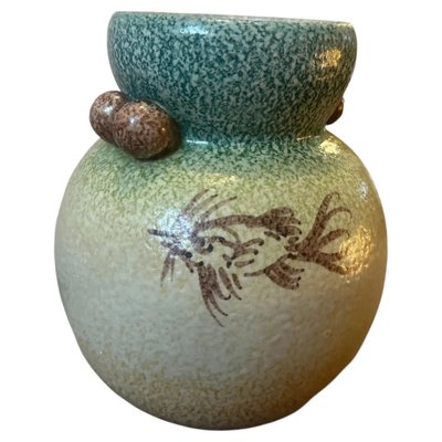 Vase Céramique D’Albissola B.F. Albisola Décoré à La Main, Blanc Et Rose