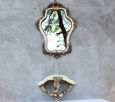 Set Miroir Mural + Console - Style Baroque/Rococo - Finition Or Antique - Luxuriös Palatial