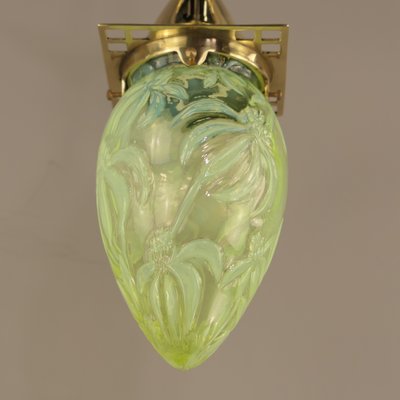 Art Nouveau Viennese Pendant Lamp with Uranium Vaseline Glass