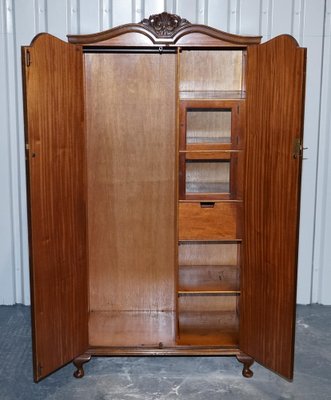 English Art Deco Queen Anne Burr Walnut Wardrobe, 1920s for sale