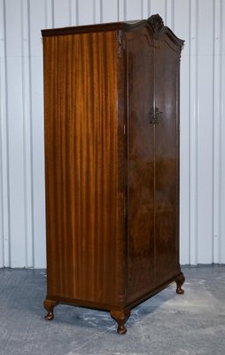 English Art Deco Queen Anne Burr Walnut Wardrobe, 1920s for sale