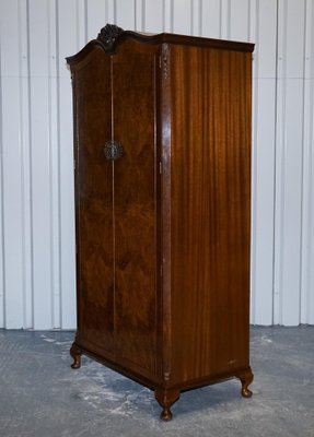 English Art Deco Queen Anne Burr Walnut Wardrobe, 1920s for sale