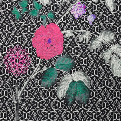 Tapisserie Vintage Tissée Métallisée - Motif Floral Verdâtre Avec Bordure - 48x18 Pouces