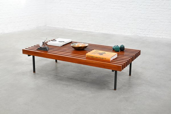 French Slatted Wood Coffee Table or Bench attributed to Charlotte