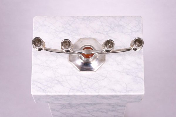 Bougeoir plaque bougie métal avec anse argent 12cm