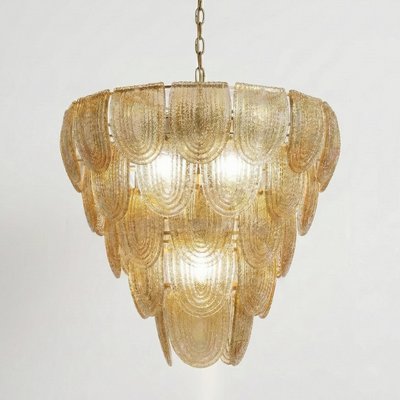 Lustre à 5 bras en verre de Murano artistique vert feuille d'or