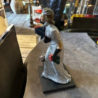 Italian Ceramic Figurine of Woman with Fox Terrier by Mollica