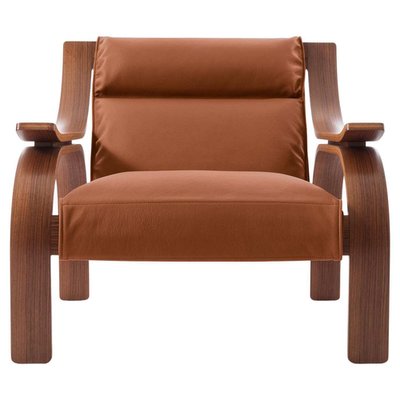Mid-Century Leather Woodline Armchair by Marco Zanuso for Cassina