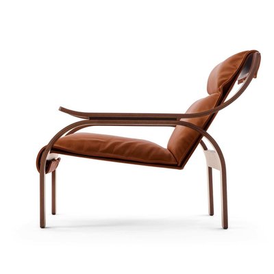 Mid-Century Leather Woodline Armchair by Marco Zanuso for Cassina