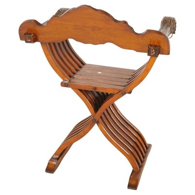 Carved Wooden Savonarola Chair, 1890s for sale at Pamono