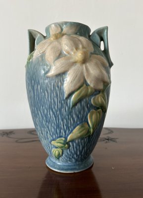 vaseman 花器 Art Deco Blue Clematis Vase by Roseville, 1930s for sale at Pamono