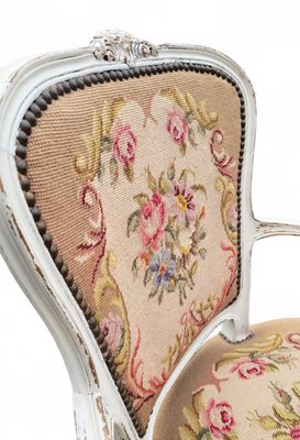French Louis XV Style Armchair with Hand-Embroidered Floral